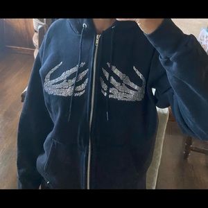 Rhinestone skeleton hand jacket